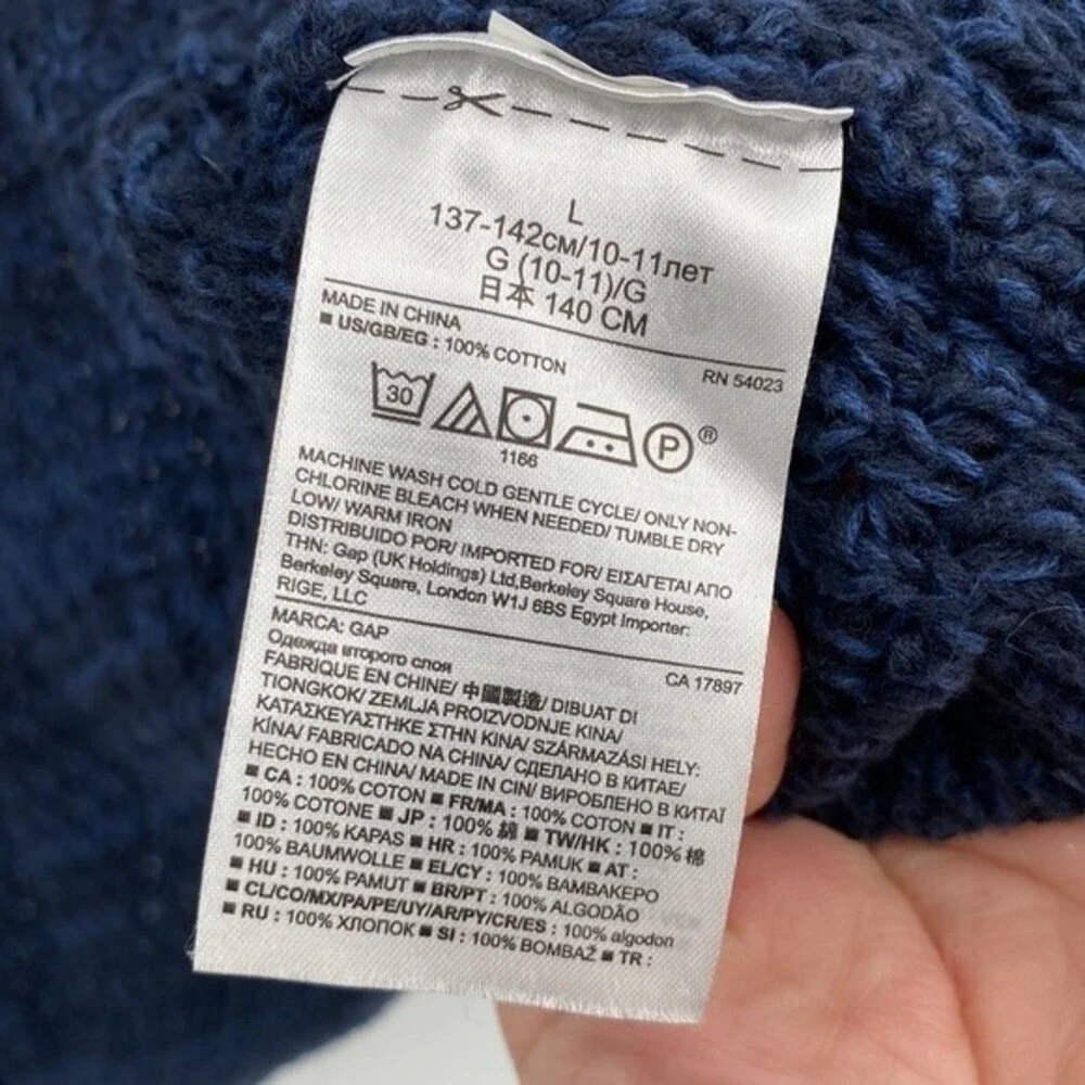 Gap Kids Open Front 3/4 Sleeve Knit Cardigan Sweater Marled Blue Black Size L 10